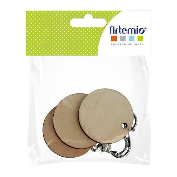 Nyckelring - Ej specificerad - Rund i trä - 5 cm - 3 st - Beige
