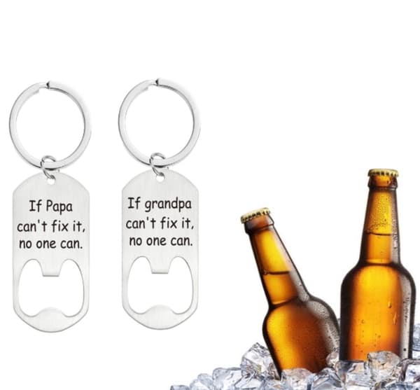 Nyckelring / flasköppnare till fars dag present 2-pack Silver