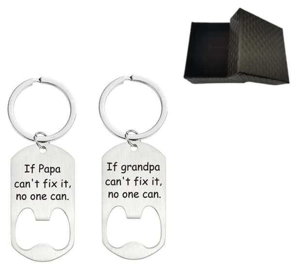 Nyckelring / flasköppnare till fars dag present 2-pack Silver