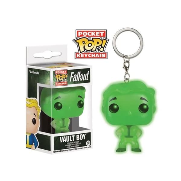Kosmetiska smycken för barn - Pocket Pop. Fallout Boy Green (exklusivt – Glow In The Dark) Nyckelring med vinylfigur