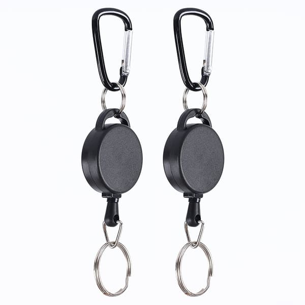 Utdragbar nyckelring med karbinhake 2-pack Svart
