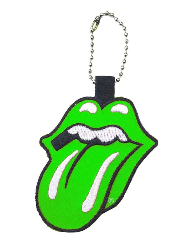 The Rolling Stones Keyring Classic Tongue Band Logo Embroidered Official Green One Size