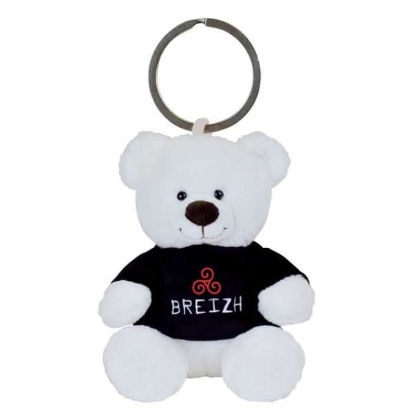 Nyckelring - I LOVE BREIZH - Breton björn - Mjuk plysch - Metallkarbinhake - Blandat