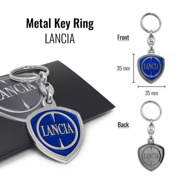 Lancia officiell nyckelring i metall, sköldlogotyp, 31 x 30 mm