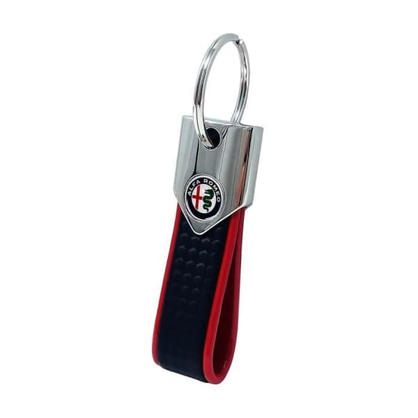 Kolröd nyckelring med officiella Alfa Romeo-logotyper