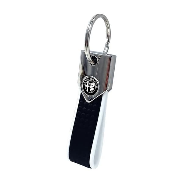 Kolvit nyckelring med svarta officiella Alfa Romeo-logotyper