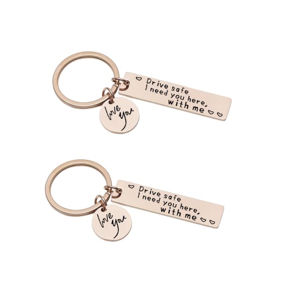 Nyckelring "Drive Safe" rostfritt stål 2-pack Rose guld