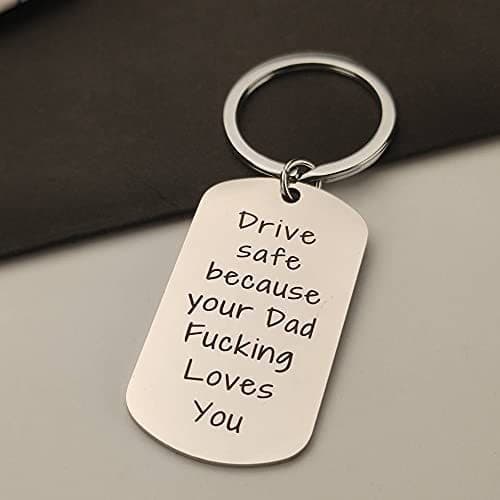Nøkkelring i rustfritt stål for sjåfører Drive safe because your Dad Fucking Loves you