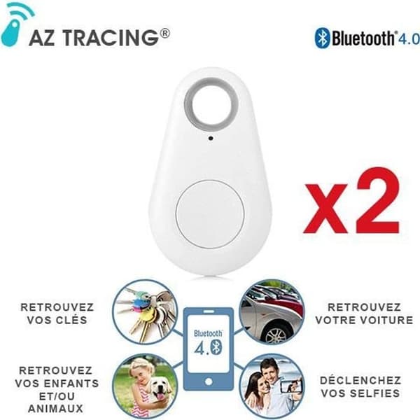 Set med 2 AZ TRACING® Anti-Lost Connected Keychain Tracker Locator och Remote Photo Trigger - Vit färg