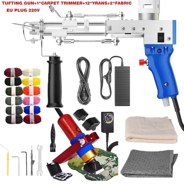 Tufting Gun, 2 i 1 sæt, Elektrisk Tæppe tapis Strikning, EU -stik 220V sæt