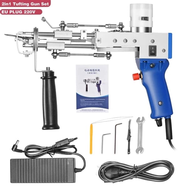 Tufting Gun, 2 i 1 sæt, Elektrisk Tæppe tapis Strikning, EU -stik 220V sæt