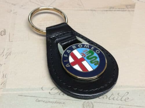 ALFA ROMEO ENAMEL BLACK LEATHER KEY RING FOB
