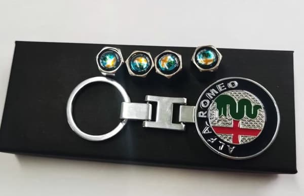 Alfa Romeo High Quality Keyring Fobs +Tyre Valve Dust Caps Gift Box Nice