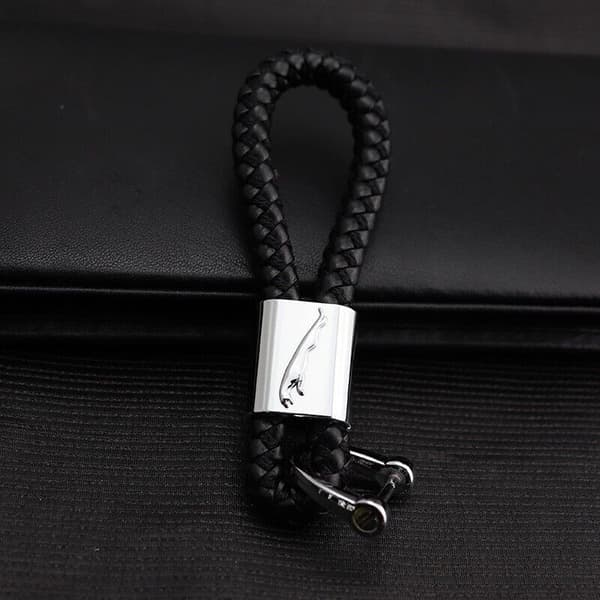 Jaguar Luxury Braided Leather keyring Key Fob Gift Set Fits Key Chain METAL