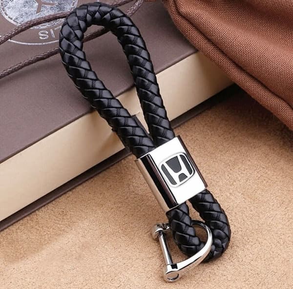 Honda Luxury leather Chrome Metal Keyring Key Chain Fob Gift Accessory