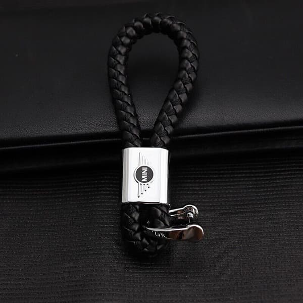 Mini Cooper Luxury Keychain Gift Black Leather Braided Keyring