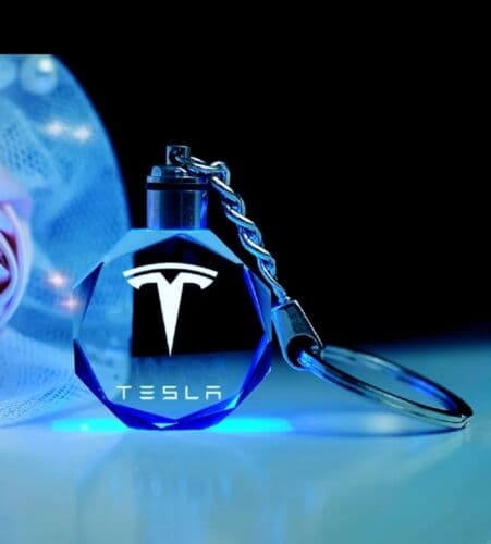 TESLA Keyring Glass led Light up crystal key chain Multi colours LED