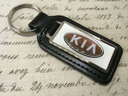 KIA PRINTED BLACK LEATHER KEY RING FOB OBLONG RIO SPORTAGE SORENTO STINGER