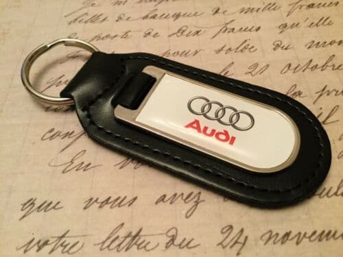 AUDI PRINTED BLACK LEATHER KEY RING FOB A Q R 1 2 3 4 5 6 7 8 RS