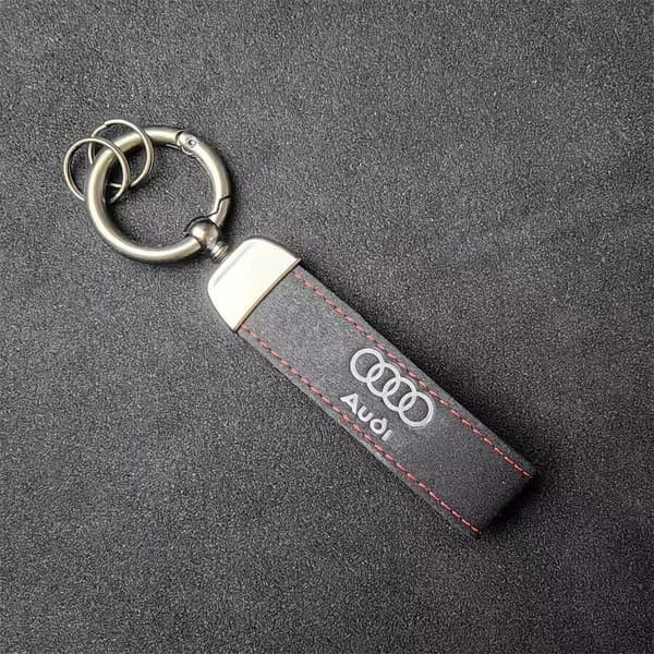 AUDI Sport Luxury Leather Keyring High Quality Alcantara RED Stitching