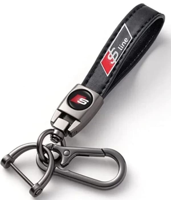 Audi S Line Luxury Leather Keychain Keyring with Metal Audi Logo - Car Accessory