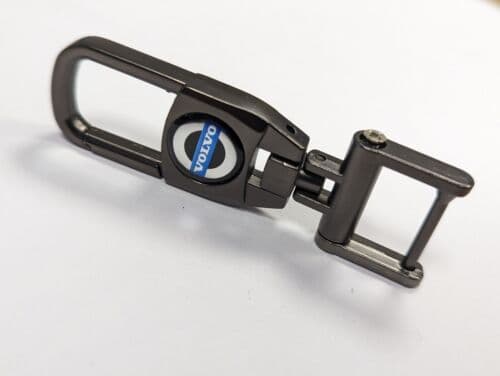 VOLVO LOGO KEYRING CAR FOB HOLDER METAL CARABINEER CLIP GREY PREMIUM SECURE GIFT