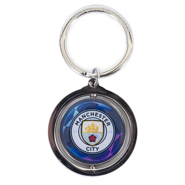 Manchester City FC UCL Crest Spinner Keyring Blue/White/Silver One Size