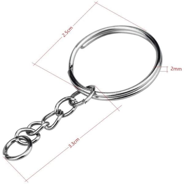 100 delar Nyckelring med kedja, 25 mm nyckelring med kedja Clip Jump Ring - Silver