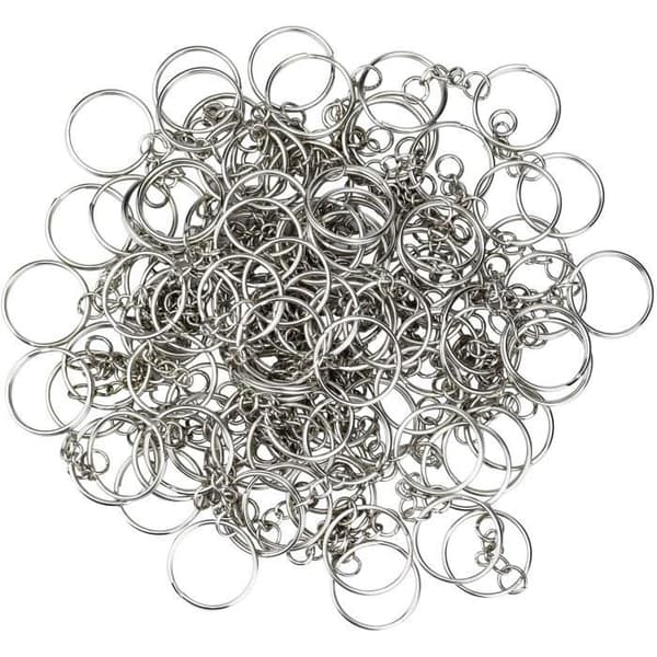 100 delar Nyckelring med kedja, 25 mm nyckelring med kedja Clip Jump Ring - Silver