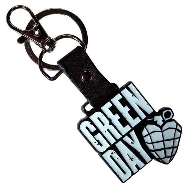 Green Day Stacked Band Logo And Grenade Keychain One Size