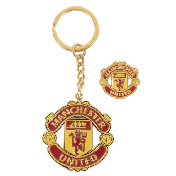 Manchester United FC Keyring And Badge Set Red/Yellow One Size