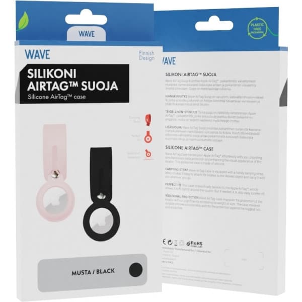 Wave silikonhållare med fästkrok, Apple AirTag, svart