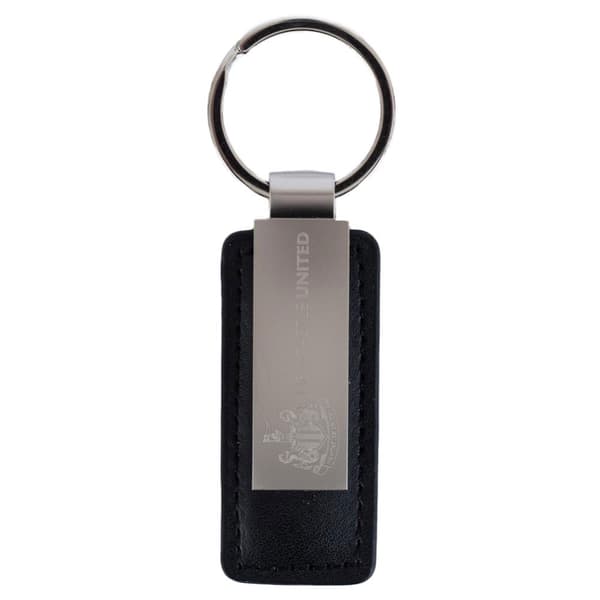Newcastle United FC Leather Keyring Black/Silver 60mm x 25mm