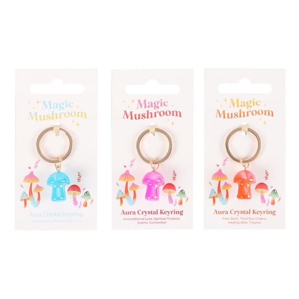 Something Different Aura Mushroom Crystal Keyring (Pack of 18) Pink/Orange/Blue One Size