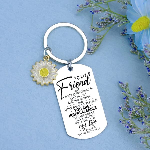 INF To My Friends Sunflower Keychain - Vänskapspresent i rostfritt stål Model 2