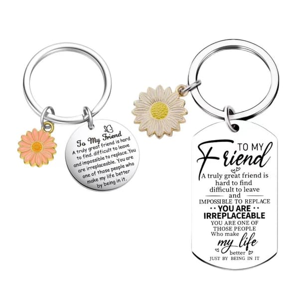 INF To My Friends Sunflower Keychain - Vänskapspresent i rostfritt stål Model 2