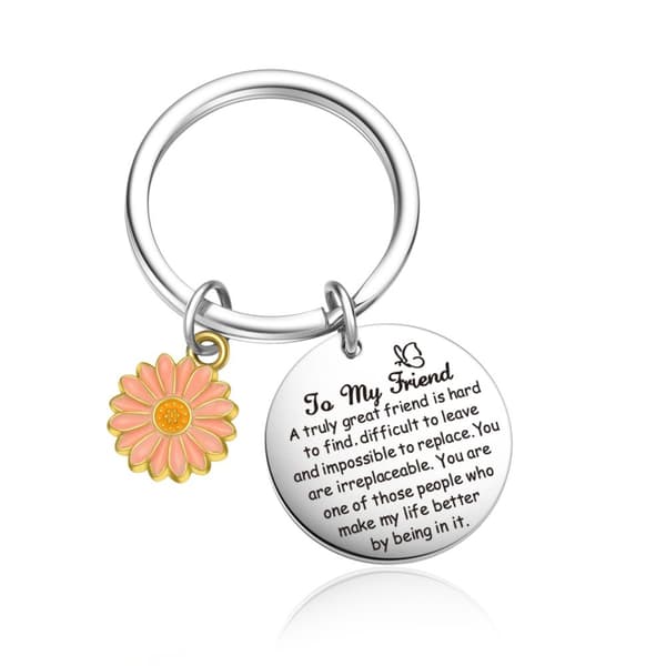 To My Friends Sunflower Keychain - Vänskapspresent i rostfritt stål Model 1