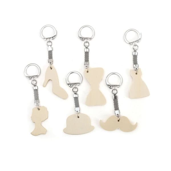 Nyckelring mini - Kreativa frön - Vintage - 6 delar - Trä - Dekorerbara