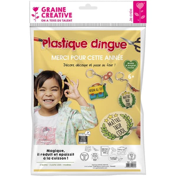 Kreativt kit - Tack FR - Galen plast - 6 nyckelringar - För barn - Blandat