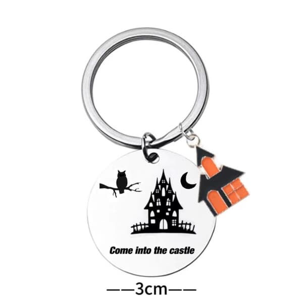 INF Halloween Nyckelring, Rostfritt stål Cartoon Owl Castle Nyckelring