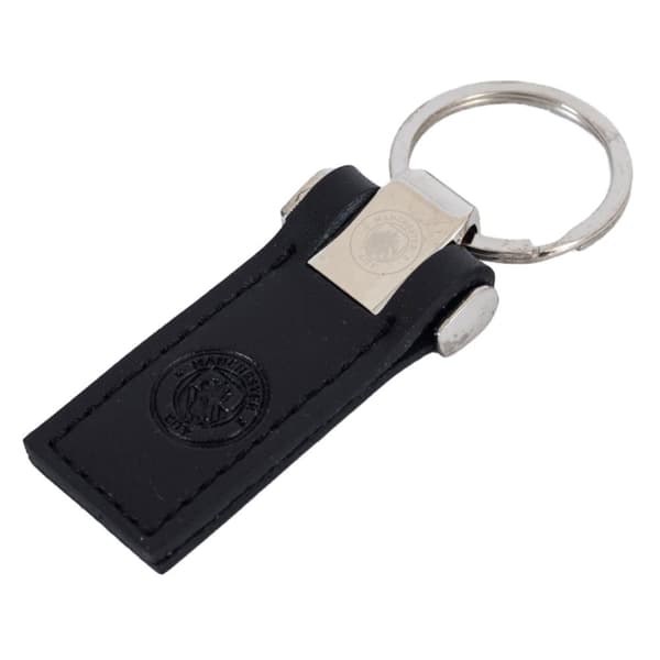Manchester City FC Crest Leather Keyring Black/Silver One Size