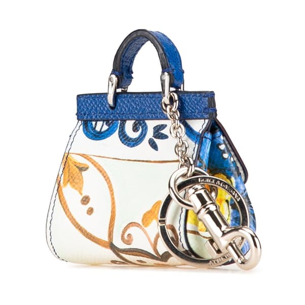 Pre-owned Dolce & Gabbana Leather Sicily Key Chain White