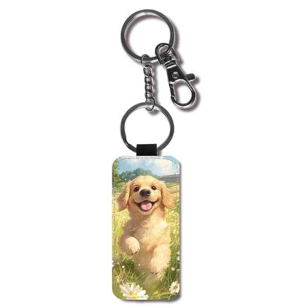 Tecknad Golden Retriever Hund Nyckelring