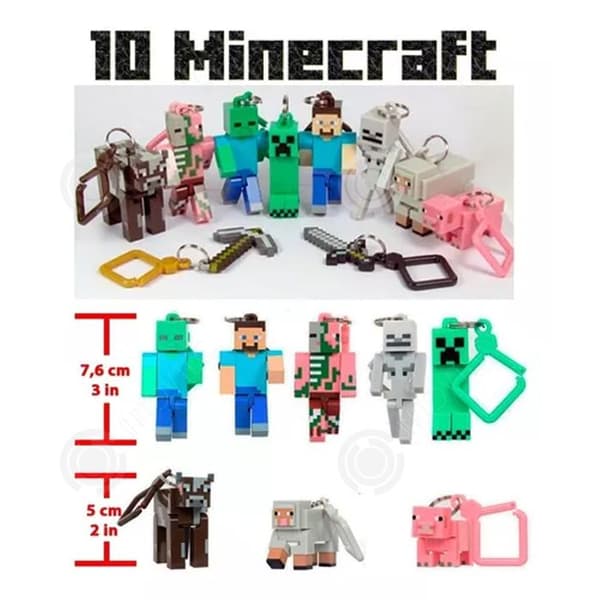 INN Nyckelring 10 st minecraft mystery nyckelring för pojkar och flickor diverse minecraft minifigurer personlig nyckelring