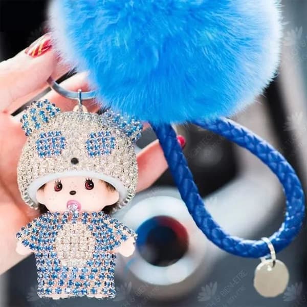 HTBE® Koreansk Nyckelring Kvinna Söt Flicka Diamanthårboll Flätat rep Bilnyckelring Kedjeväska Kreativt hänge