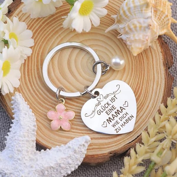 Morsdagsnyckelring med hälsning, pärlblomma nyckelring - Morsdagsgåva, mamma-datter gåva