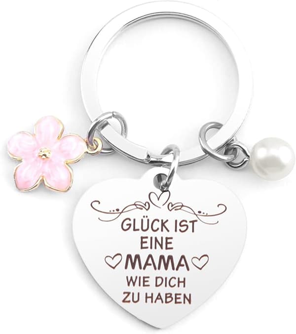 Morsdagsnyckelring med hälsning, pärlblomma nyckelring - Morsdagsgåva, mamma-datter gåva