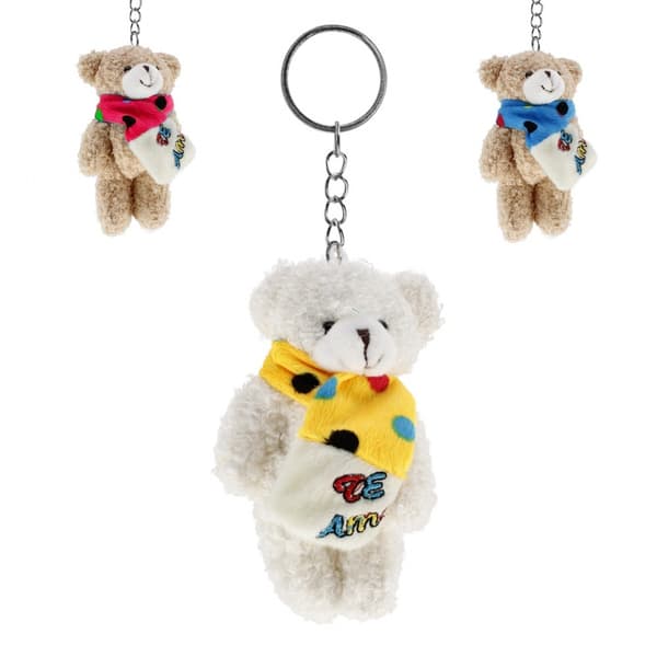 Plys bamse nøglering med tørklæde 13 cm Midex