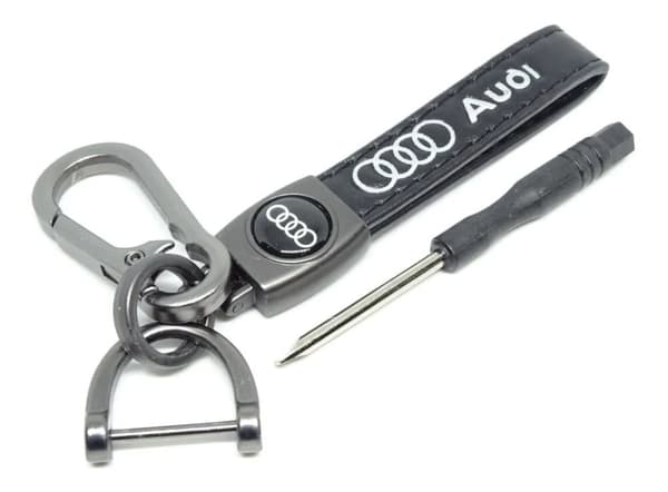 Hållare för bilnyckelring i äkta läder kompatibel med Audi för män kvinnor, Fob Nyckelringar lanyard med skruvmejsel Julfödelsedagspresent, svart