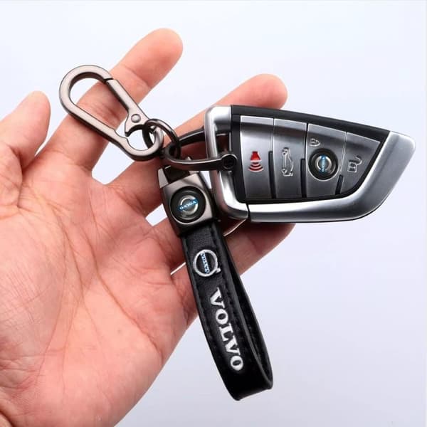 VOLVO Universal Svart 3D-logotyp Läder Metall Presentdekor Quick Release Nyckelring
